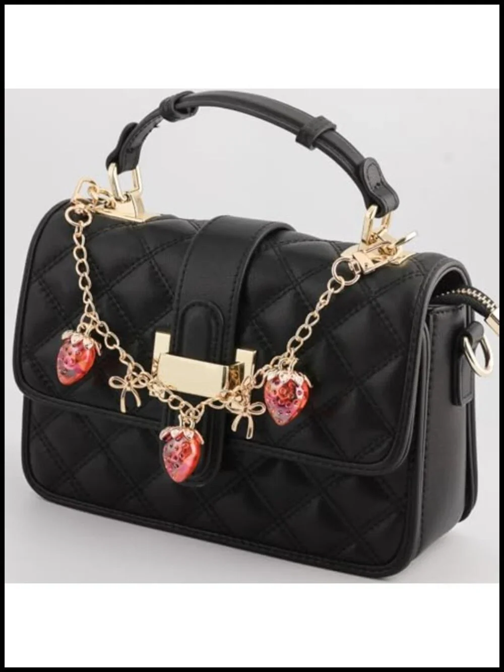 Strawberry Bag Charm Chain Gold Plated Alloy Purse Extender Keychain for Women